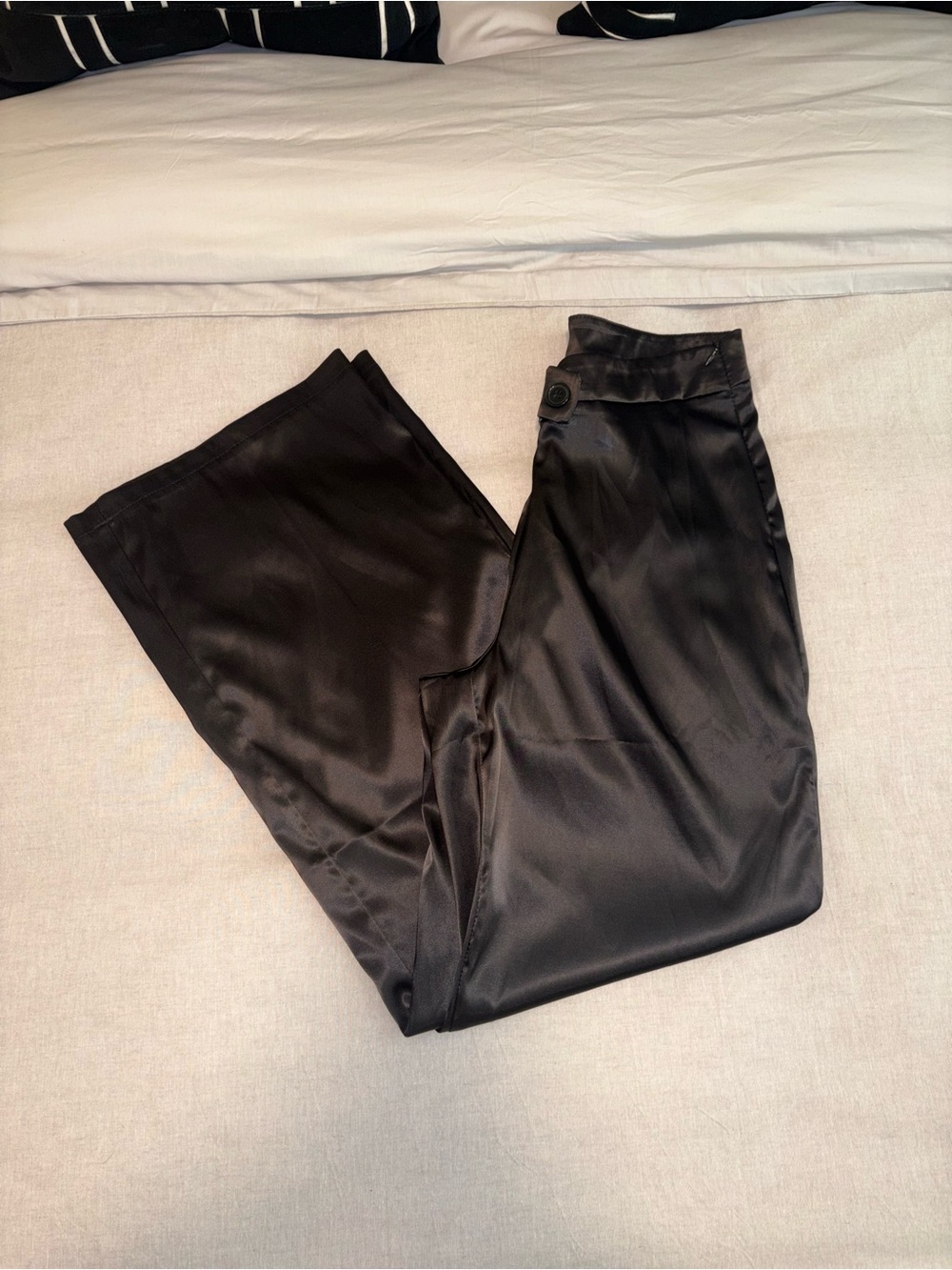 Black Satin Wide-Leg Pants